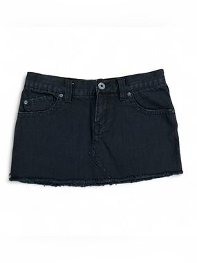 Y2K Low Rise Roxy Black Denim Mini Skirt Frayed Hem Women’s Size 5